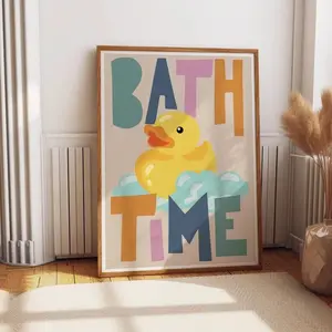 Bath Time Rubber Duck Print Wall Art, Funny Print, Bathroom Toilet Wall Art Poster, Cute Wall Print, Retro Bathroom Print