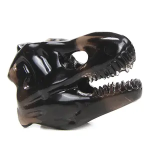 Natural Black Obsidian Dinosaur Skull Carving Home Decoration Crystal Carvings Halloween Decor
