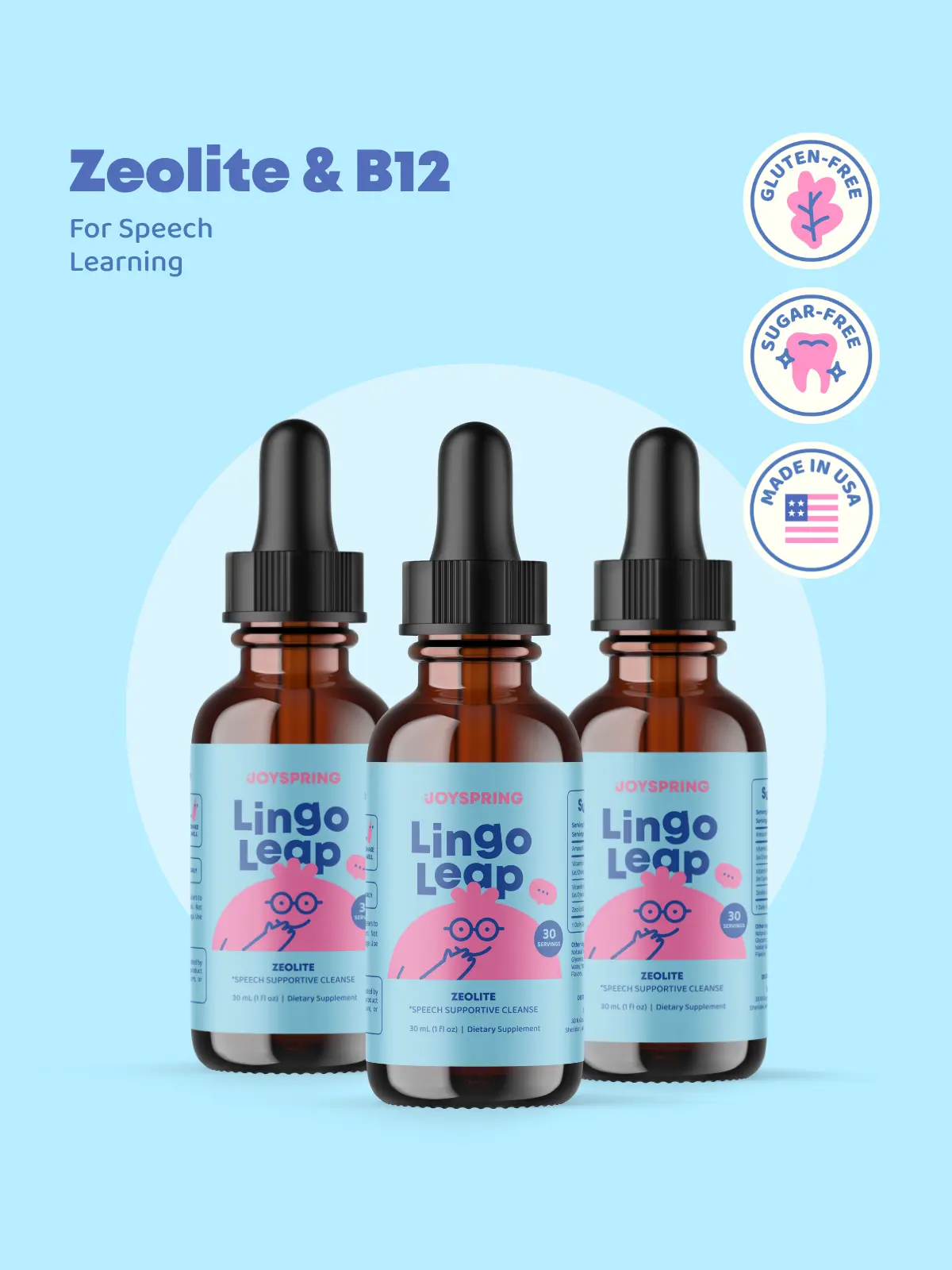 JoySpring LingoLeap for Kids - Zeolite Drops with B Vitamins - Support Speech Learning (3 Pack) JoySpring LingoLeap for Kids - Zeolite Drops with B Vitamins - Support Speech Learning (3 Pack)