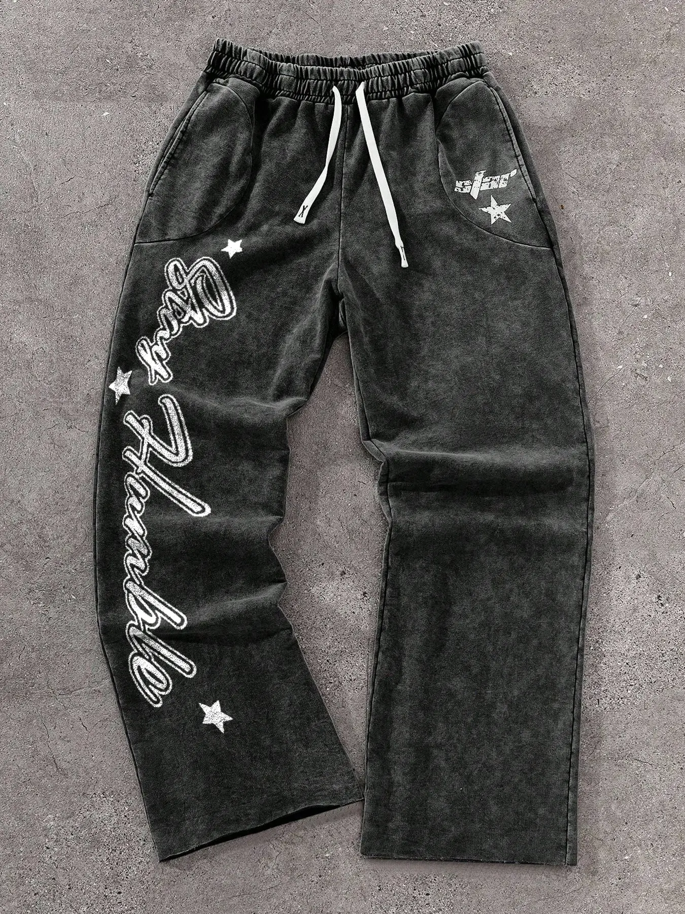 Men's Washed Cotton Straight Leg Pants, Star Print, Casual Travel Commute Wear, Daily Use, Comfortable and Stylish