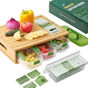 Board with Trays - Large   Board with Stackable Containers and Locking Lid - Chopping Board with Built-in Graters - House Warming Kitchen Gifts