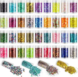 Holographic and Iridescent Chunky Glitter Sequins, Mixed Cosmetic Glitter for Face Body Eye Hair Nail Art Lip Gloss, Festival Glitter Makeup Glossy