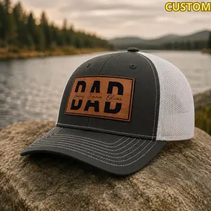 Custom Dad Trucker Hat, Personalized Leather Patch Hat with Kids Names, Father’s Day Gift for Dad