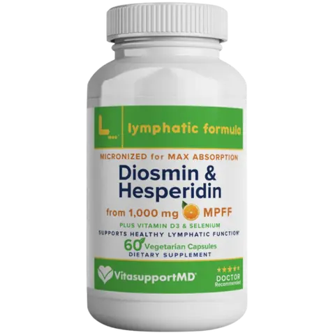 Lymphatic Formula Diosmin Hesperidin 1000mg for Lymphatic Drainage Support Dietary Supplement, Micronized Blend enriched with Vitamin D3 & Selenium for Immune Health and Lymph System Support & Detox, 60 Capsules