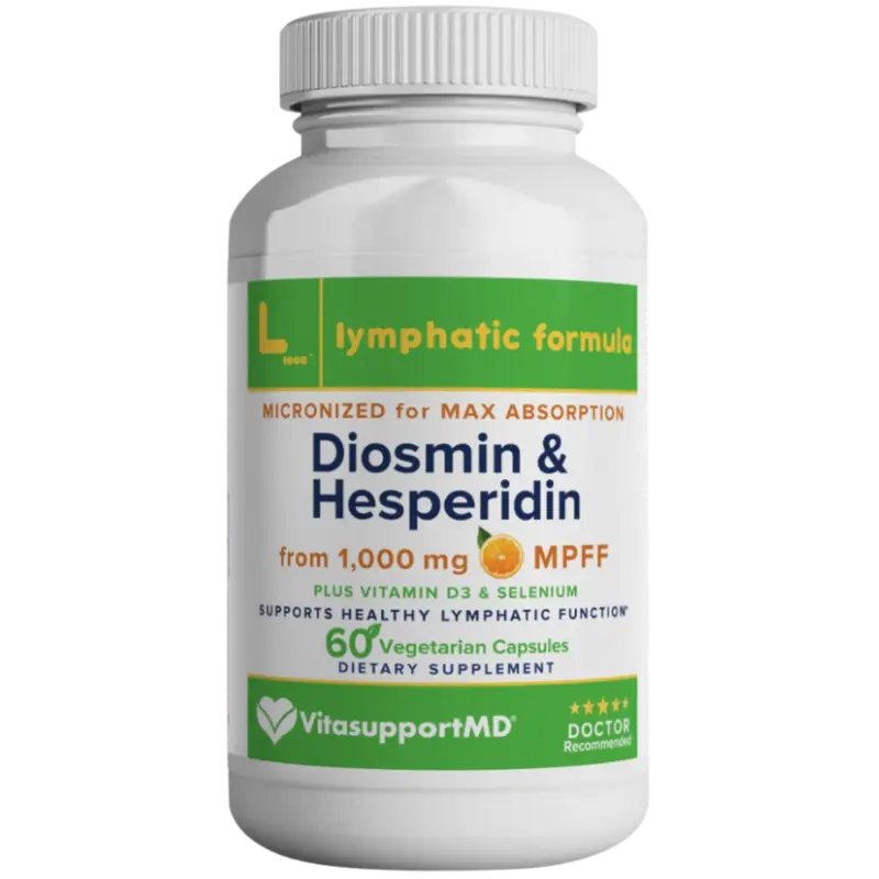 Lymphatic Formula Diosmin Hesperidin 1000mg for Lymphatic Drainage Support Dietary Supplement, Micronized Blend enriched with Vitamin D3 & Selenium for Immune Health and Lymph System Support & Detox, 60 Capsules