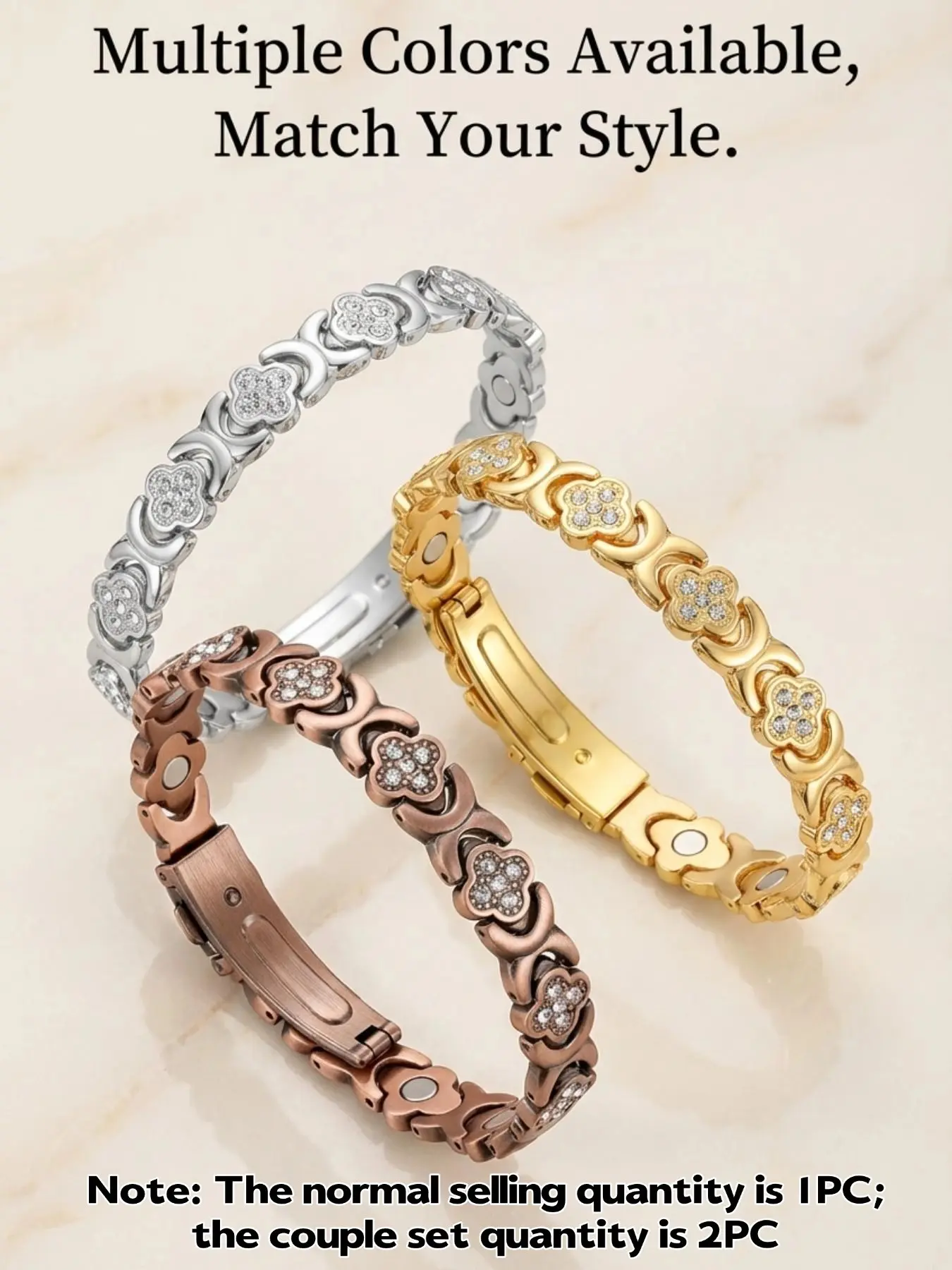 Lucky Clover Diamond Magnetic Bracelet, Adjustable Length Copper Jewelry Set, Comes with Sizing Tool, Perfect Holiday Gift, Diamond Lock Bracelet, Copper Chain Bracelet