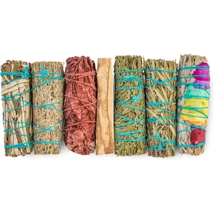 7 Sage Smudge Kit with Blue Sage, 7 Chakra White Sage, Cedar, Dragon's Blood, Rosemary, Yerba Santa, Palo Santo| White Sage for Cleaning Sustainably Sourced