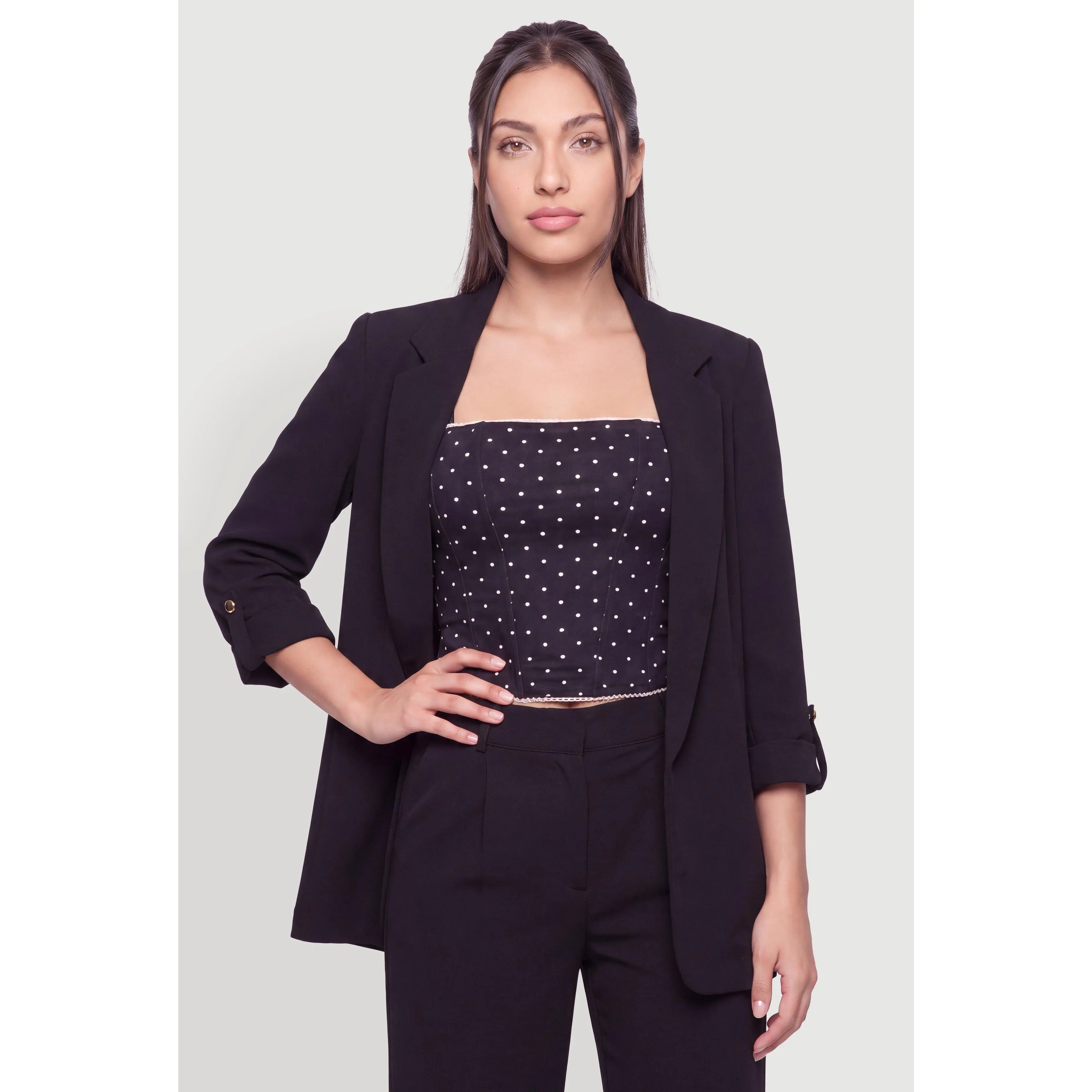 Crepe Knit Open Front Collared Blazer
