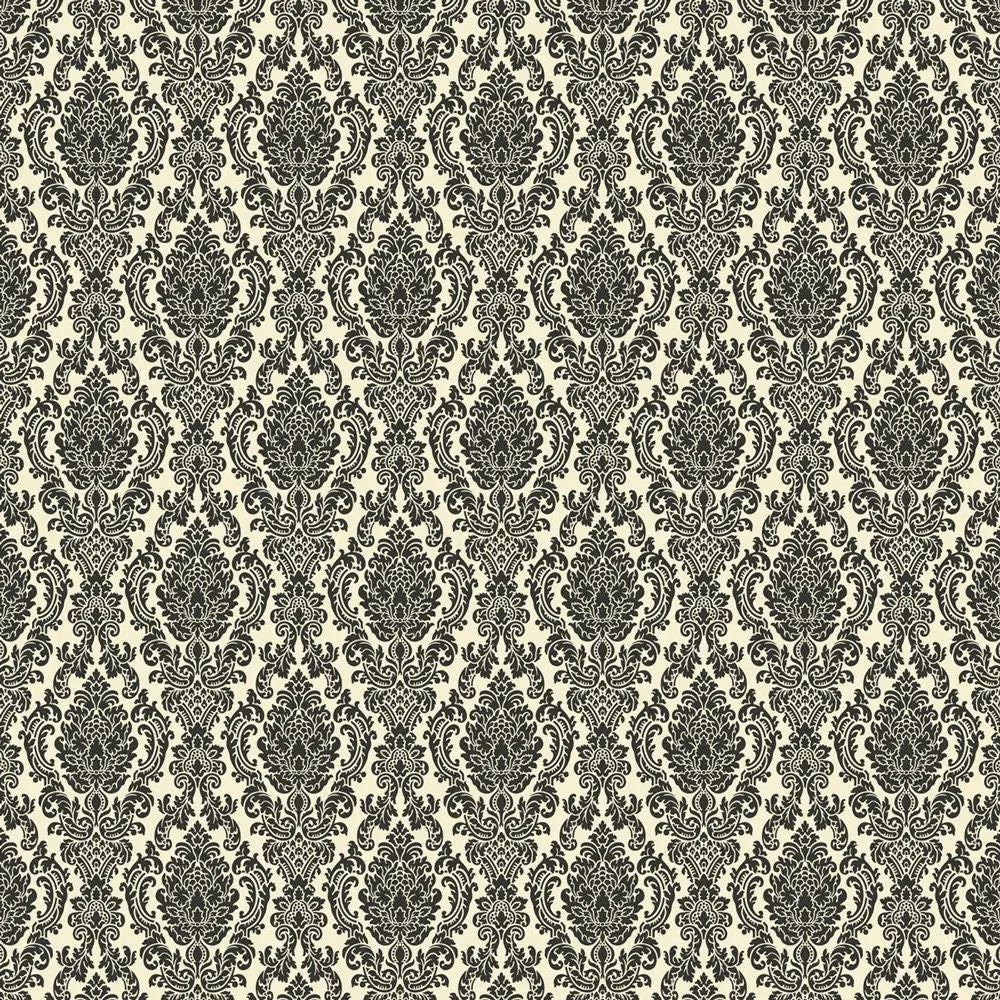 Dollhouse Wallpaper Hampshire Damask Black and Cream Bradbury & Bradbury 1:12 Scale