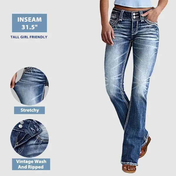 Flamingals 90s Vintage Slant Pocket Mid Waist Straight Leg Jeans for Women's Fashion Flamingals 90s Vintage Slant Pocket Mid Waist Straight Leg Jeans for Women's Fashion