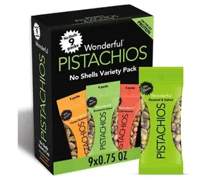 Wonderful Pistachios No Shells Variety Pack 3 Flavors Mixed 9 Packs 0.75 Ounce Roasted Salted Chili Honey Protein Snacks Gluten Free Healthy Snacks for Adults Stocking Stuffers