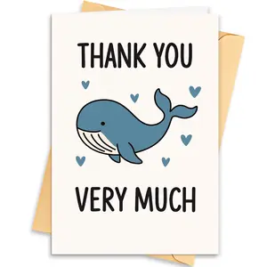1pc Cartoon Whale-Themed Thank You Card & Envelope Set Blank Inner Pages Versatile Holiday Gift & Celebration Scenarios Everyday Gratitude, Birthday Wishes, Apologies & Greetings Universal Theme Greeting Cards