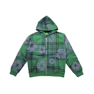 Denim Tears Plaid Cotton Wreath Zip Hoodie Green, plaid zip hoodie, Cotton Wreath hoodie, green hoodie streetwear, luxury streetwear hoodie, zip up hoodie men women, fashion hoodie, premium cotton hoodie, designer hoodie, relaxed fit hoodie, urban style