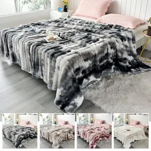 Bekrvio- Faux Fur Throw Blanket for Couch - Extra Large, Chunky Knit, Soft Gray Oatmeal & Lilac Faux Rabbit Fur, Thick Plush Flannel, Double-Sided, Lightweight, Multifunctional Sherpa Throw Lola Blanket for Sofa, Bedroom, Living Room