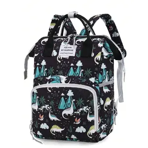1pc Nylon Large Diaper Bag Diaper with Dinosaur Print, Black Classic Diaper Backpack for Baby Boy,Multifunction Baby Travel Bag, Durable Travel Essentials for Moms and Dads