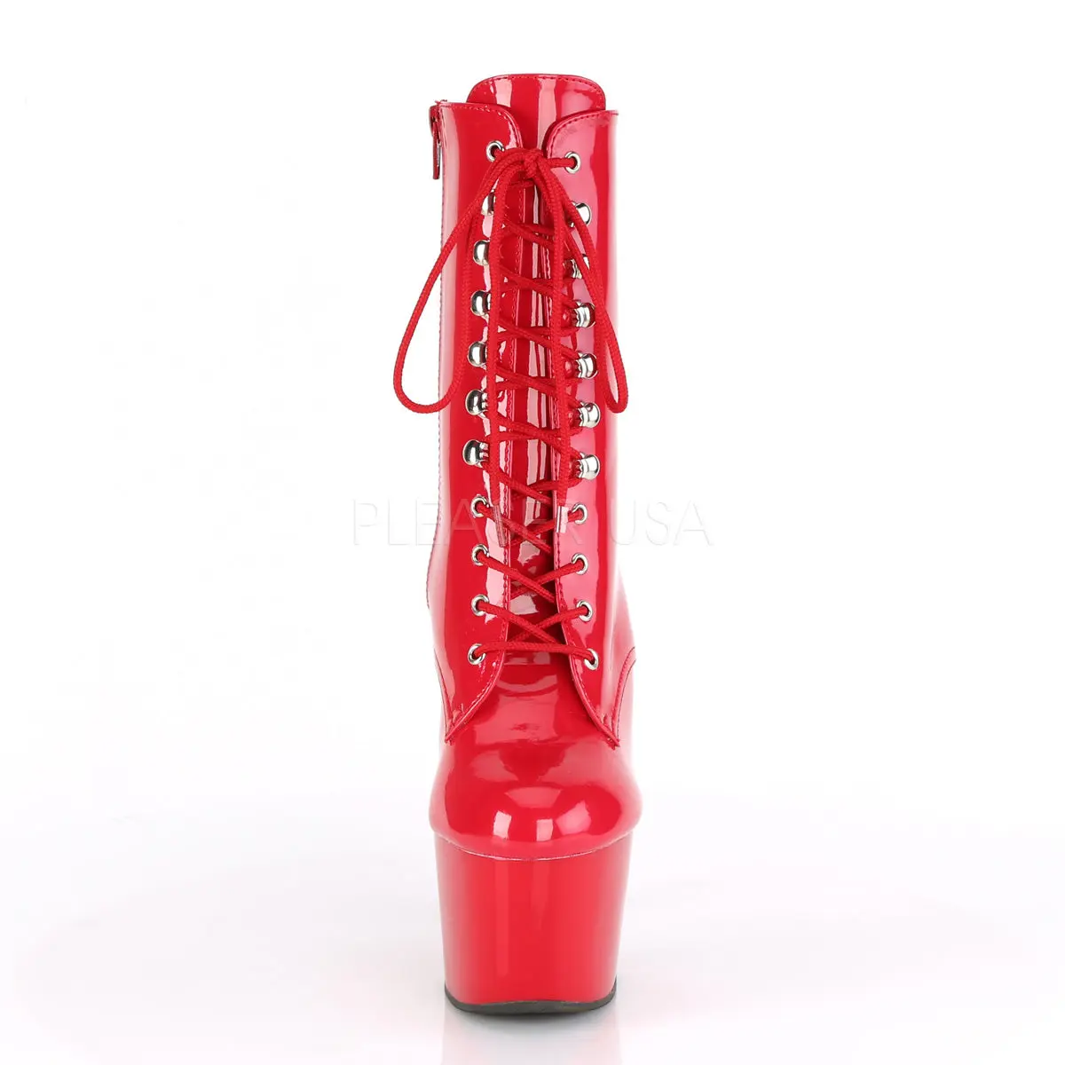 Women's Red Patent Platform Ankle Boots, 7-in Stiletto Heel, Lace-Up Footwear with Side Zipper for Dancers, High Heels, Performers, High Heel Shoes, Patent Leather