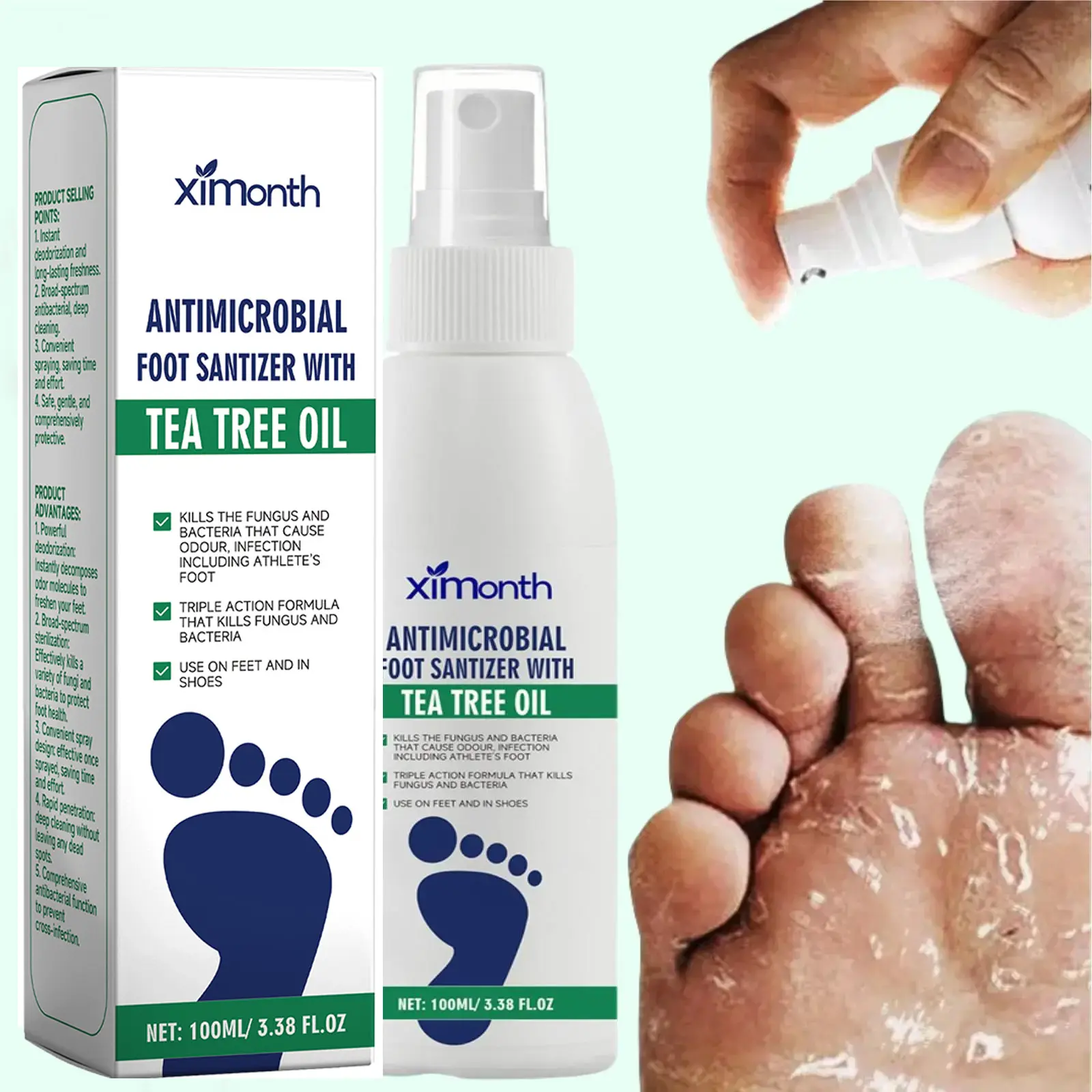Foot Sanitizer Spray with Tea Tree Oil, Tea Tree Oil Spray for Foot and Nail Sanitizer, Clear Foot Sanitizer Spray
