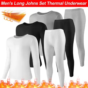 Men's Base Layer Breathable Lightweight Stretchy Soft Comfortable Thermal Underwear Long Johns Set for Outdoor Sports Menswear Clothes Plain Fabric Polyester