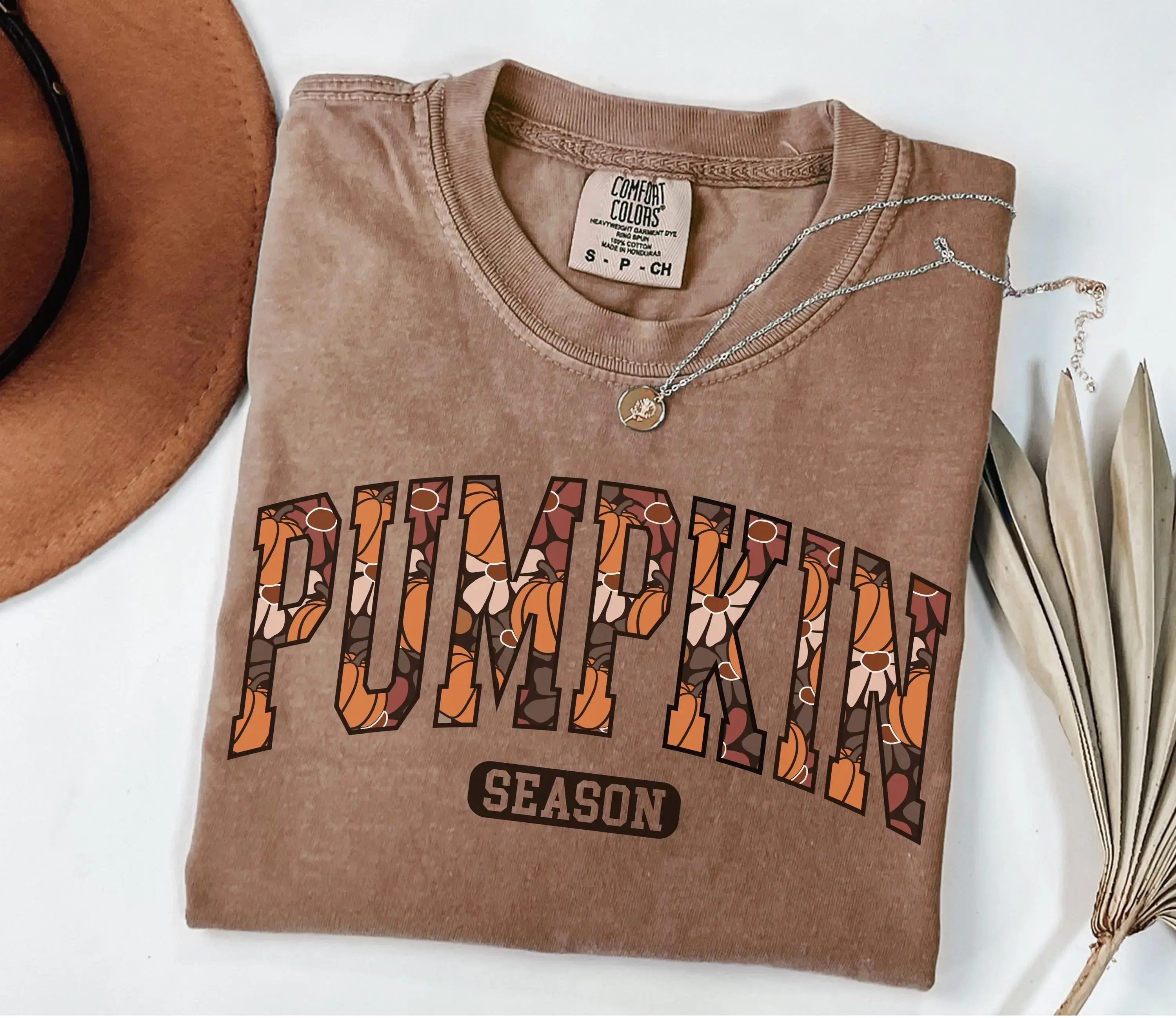 Comfort Colors Pumpkin Season T-Shirt - Collegiate Lettering Filled With Pumpkins Flowers And Autumn Patterns , Fall Graphic Tee For Women , Pumpkin Patch Outfit , Thanksgiving Season Shirt , Fall Festival Gift For Pumpkin Lovers , Casual Crewneck Top