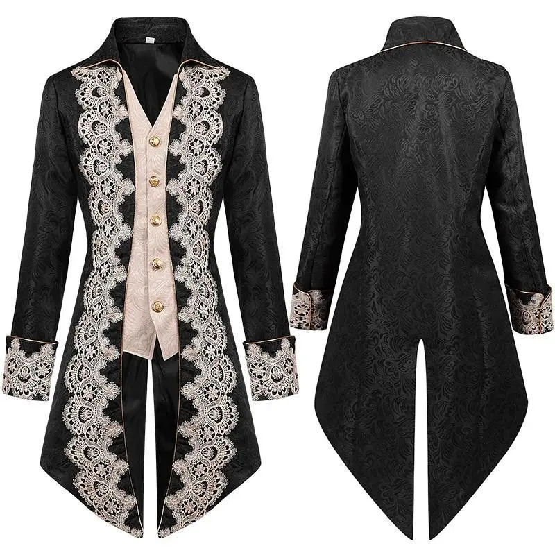 Men's Gothic Victorian Tailcoat Jacket, a Stylish Steampunk Costume for Halloween Cosplay and Stage Performances, Menswear, Uniform, Silk, Birthday