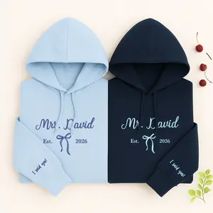 Custom Embroidered Mr and Mrs Hoodie for Couple – Matching Gift With Names, Wedding Anniversary Gift, Valentine's Day