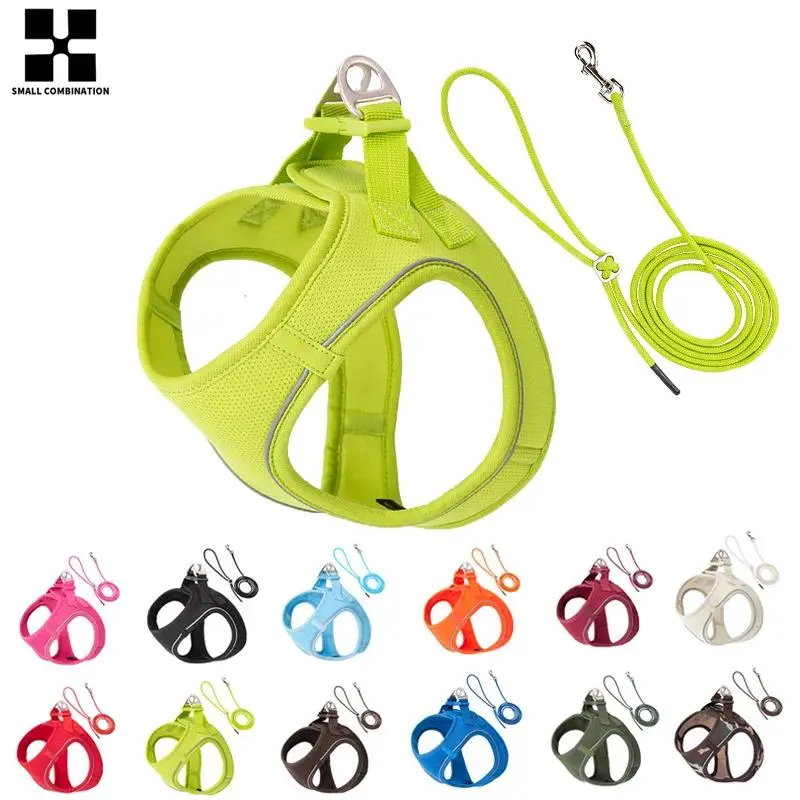 Solid Nylon Dog Harness & Leash Set - Adjustable, Reflective Pet Vest for Small-Medium Dogs (Chihuahua), Outdoor Walking, S Size, Pet Accessories