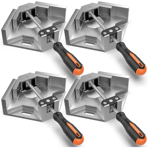 【Father's Day Gift】Housolution 4-Pack 90° Aluminum Alloy Right Angle Clamp (4-Pack Value, 4pack for corners, 68mm Jaw Opening, 815g/28.75oz), Adjustable Swing Jaw, TPR Grip, Anti-Slip Handle, 360° Swivel Woodworking Vise Holder for Aligning Corners