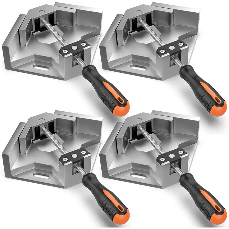 【Father's Day Gift】Housolution 4-Pack 90° Aluminum Alloy Right Angle Clamp (4-Pack Value, 4pack for corners, 68mm Jaw Opening, 815g/28.75oz), Adjustable Swing Jaw, TPR Grip, Anti-Slip Handle, 360° Swivel Woodworking Vise Holder for Aligning Corners