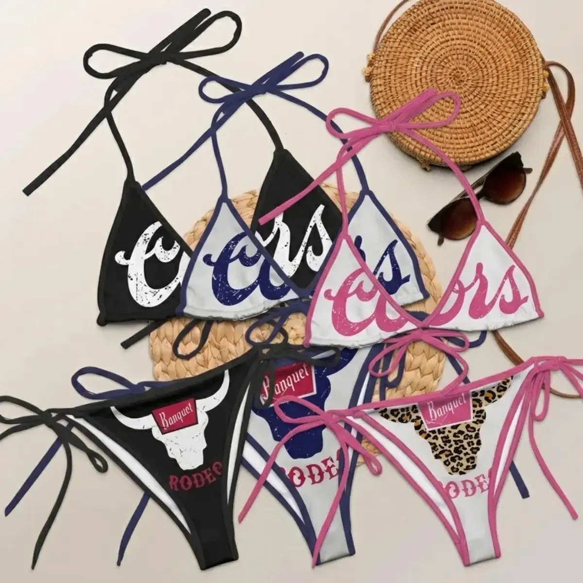 Full Print String Bikini, C00rs Country Beer Vacation Hawaii Drinking Print Bikini Set, Women's Summer Bikini Set, Small Floral Print Bikini, Casual Bikini Set, Summer Vibe, Gift for Women, Perfect for Beach Outdoor Activities