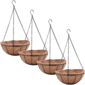 4 Pack Planter Basket Large Flower Pots Indoor 12 inch with Coco Coir Liner Round Wire Plant Holder Chain Basket for Home Balcony Office1