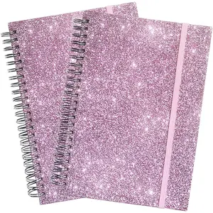 Spiral Notebook, Glittery Pink Journal Notebook, 2Pack Hardcover Journals for note taking, Thick Paper, 180 Pages, 8.2" x 6"