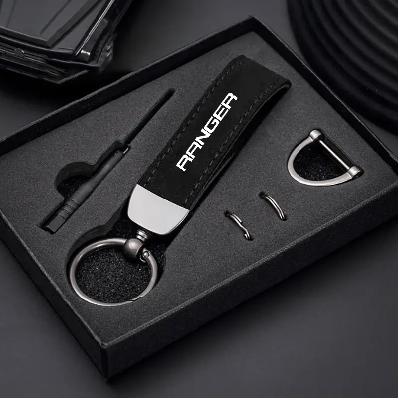 New Women Men Luxury Car KeyRing Suede Leather Car Keychain Accessories For Ford Ranger T6 2008 2017 2018 Car Accessories
