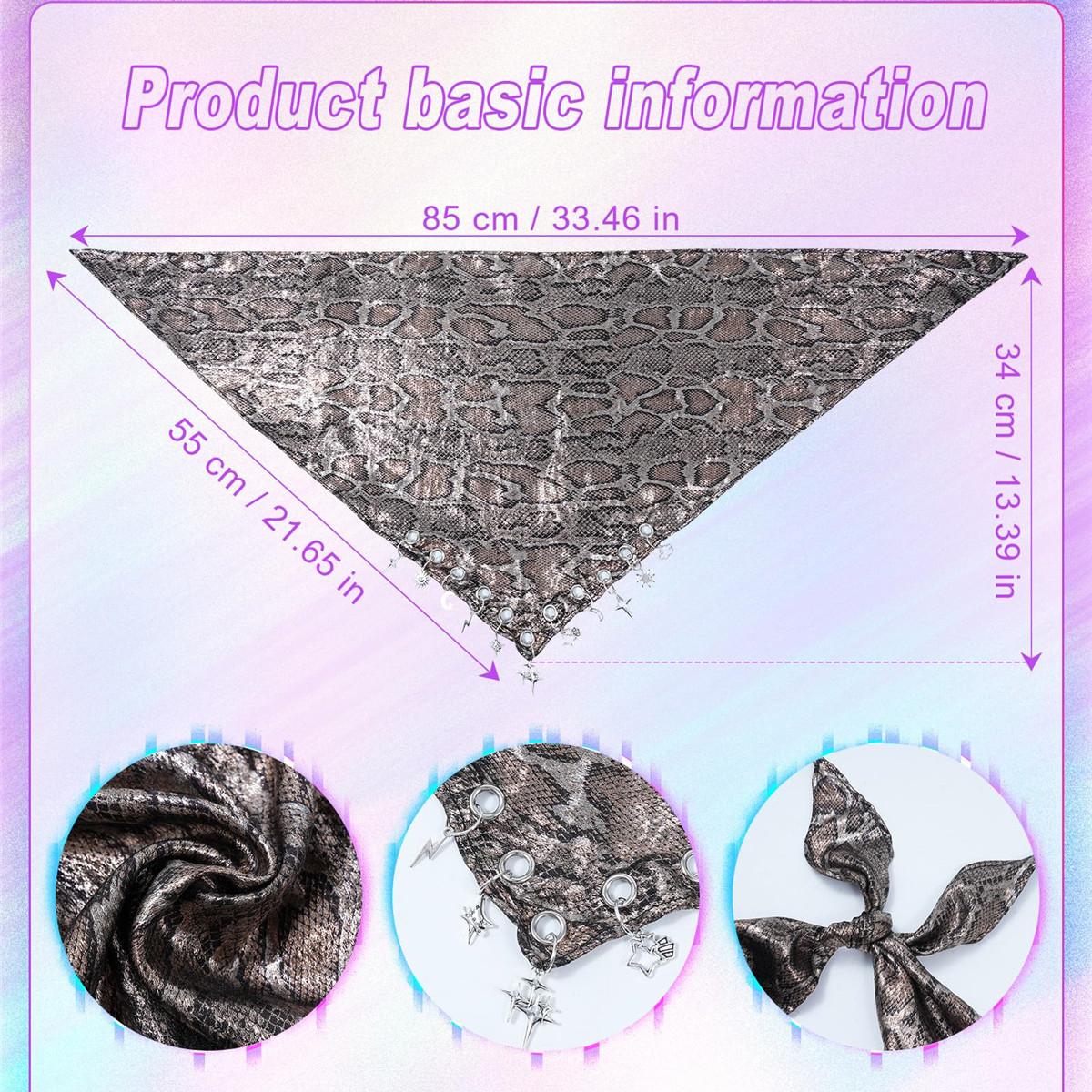 Y2K Punk Triangle Head Scarf with Metal Charms Sparkly Bandana for Women | Vintage Neck Scarf for Festival Party Concert