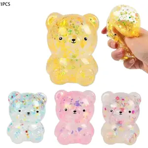 4 Colors Maltose Sitting Bear Toy, Sensory Stress Relief, Jelly Filled, Holiday Basket Gift, Lightweight Squeeze Finger Toy for Adults