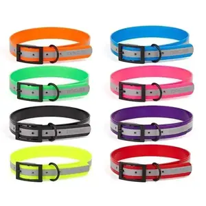 Dogline Biothane Translucent Reflective Waterproof Dog Collar Strong Coated Nylon Webbing with Black
