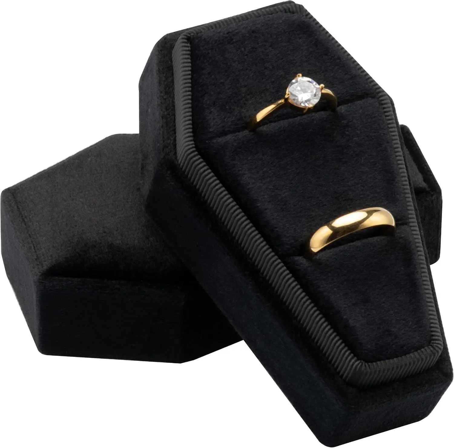 Black Velvet Gothic Coffin Ring Box - Portable, Unisex, Universal Fit Jewelry Storage for Gothic Events, Wedding Ceremony Decor & Organizer