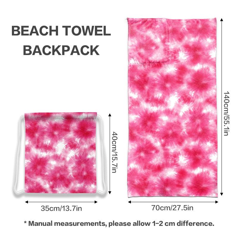 Two-in-One Beach Towel Backpack, Foldable Beach Towel Storage Bag, Microfiber Printed Beach Towel Yarn