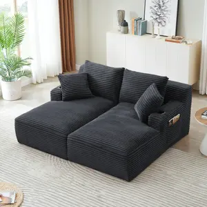 71" Oversized Boneless Double Chaise Lounge Sofa Indoor, Modern Compressed Corduroy Upholstered Sectional Cloud Couch Loveseat Sleeper Bed, Comfy Floor Chair for Living Room Apartment Office