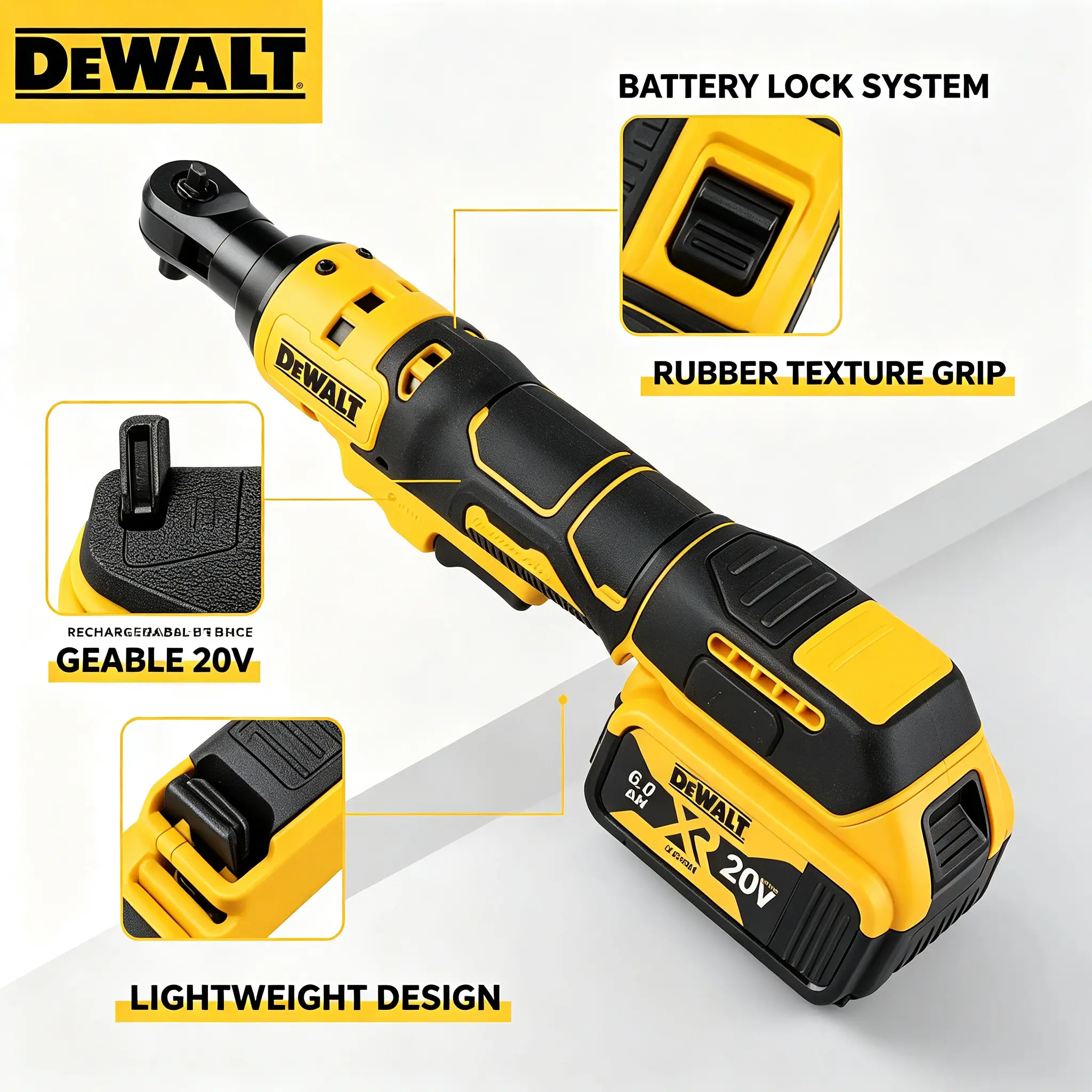DEWALT DCF512 20V MAX ATOMIC Brushless 1/2 Inch Cordless Ratchet, Low Profile Head, For Automotive Repair Mechanical Maintenance, Electric Ratchet Wrench, Variable Speed With Built-in LED Light