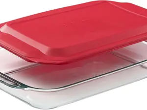 Pyrex Basics 3 QT Glass Casserole Baking Dish With Plastic Lid, Oven-Freezer-Microwave Safe Clear Food Container