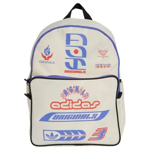 Adidas Originals Classic Logo Print Polyester Backpack for Men and Women in Cream and Blue