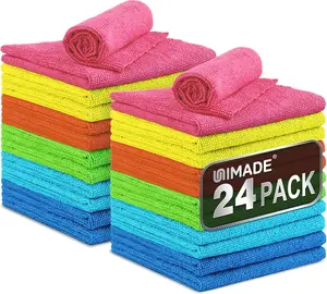 24 Pack Reusable Microfiber Towels for Cars Lint Free for Home Kitchen Automotive Bar Mechanic Restaurant Garage, 11"x 12", Blue