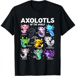 Cotton Streetwear Graphic Tees Casual Round Neck Shortsleeve Fashion Kawaii Axolotls of The World Graphic Tees Axolotl Animals T-Shirt