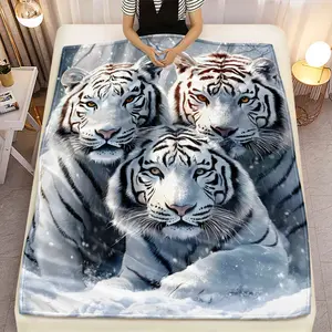 1 Piece Snow White Tiger Print Flannel Blanket - Lightweight, Soft, Warm Digital Print, Suitable For Sofa, Bed, Travel,  A Gift For A Brother: ,Creative Christmas Gifts, Christmas Blankets, Christmas Bedding, Rugs For Room Decor, Large Fluffy Blankets