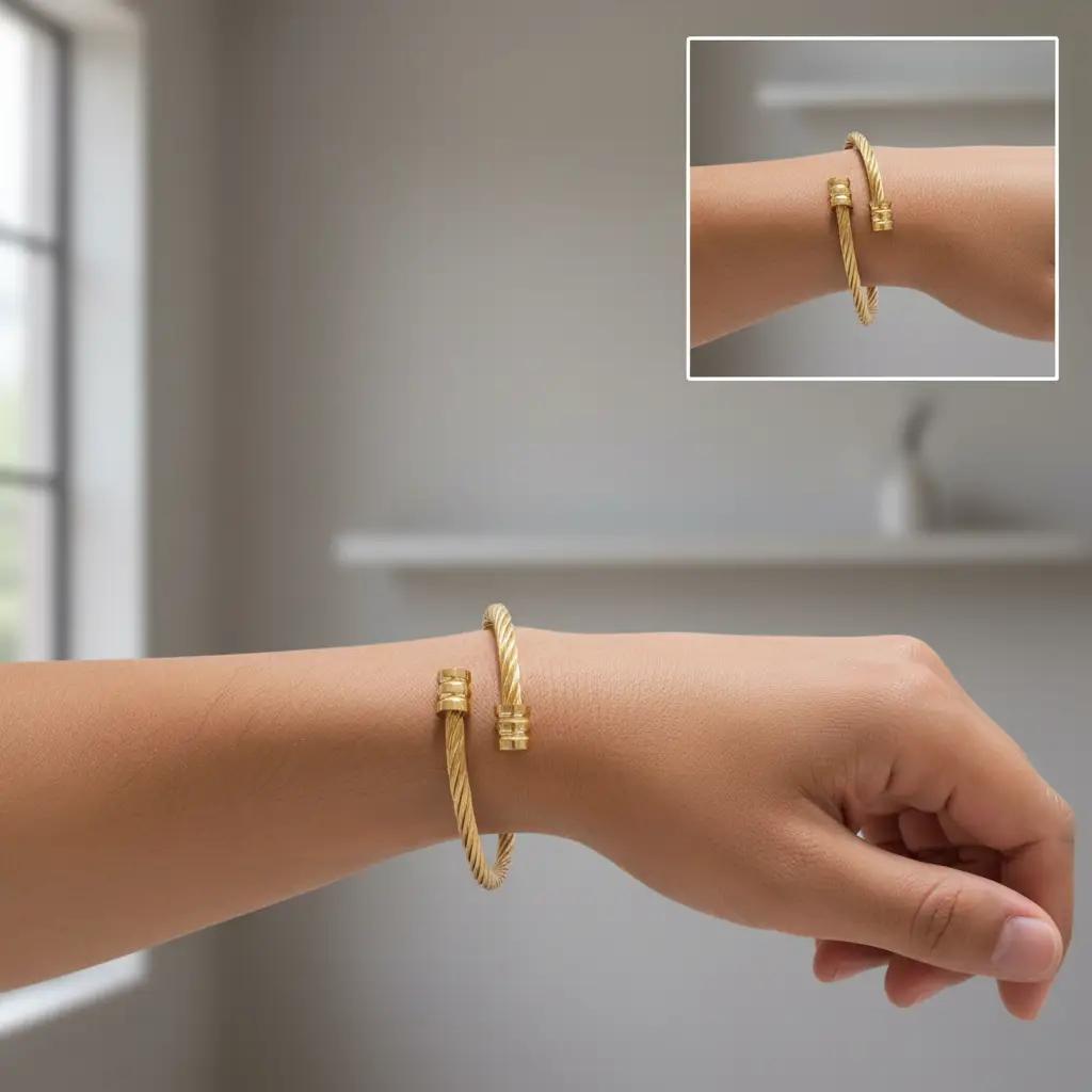 Gold-Tone Cable Bangle Bracelet with Magnetic Clasp for Men and Women