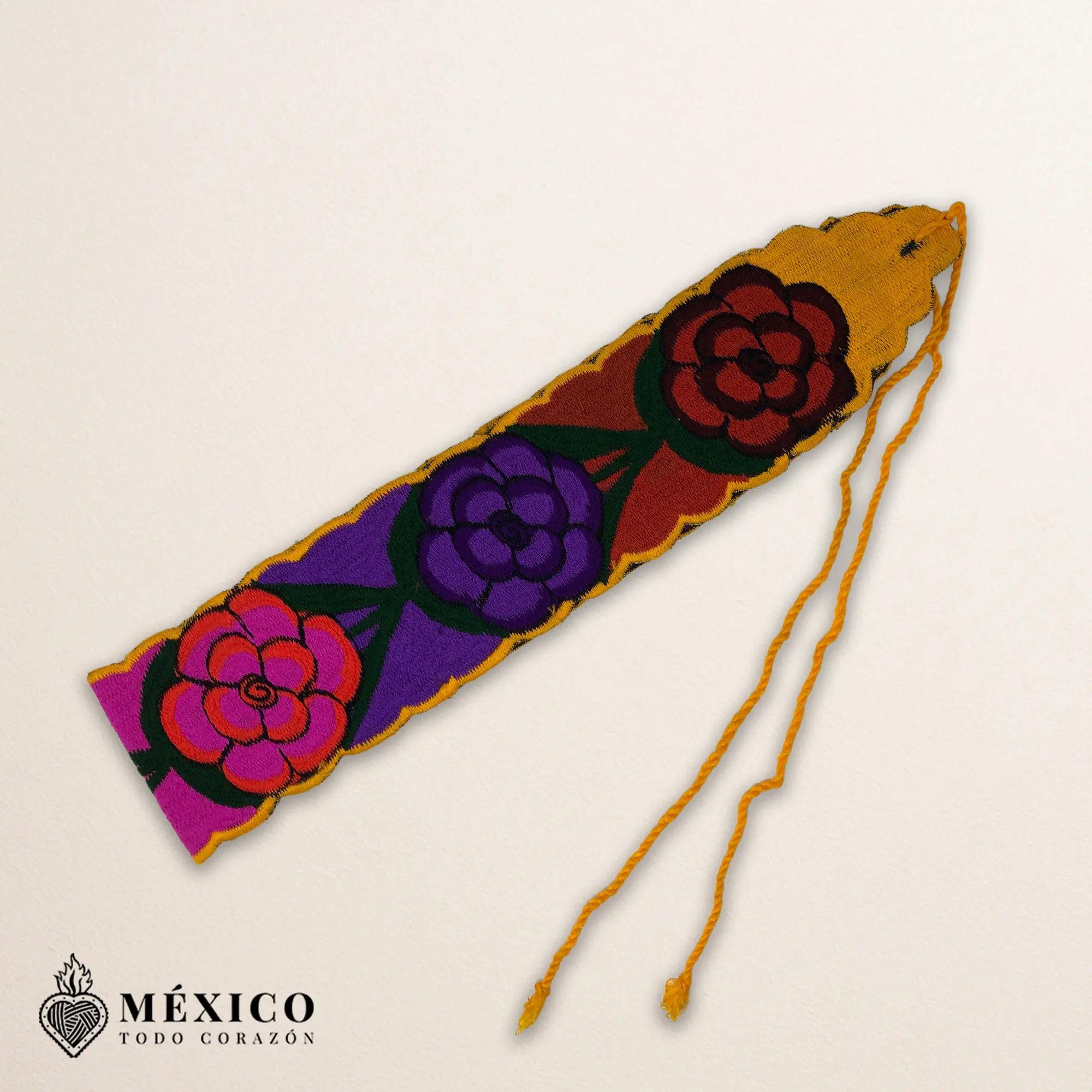 Traditional Handwoven Mexican Waist Belt - Premium Acrylic Fabric Faja with Woven Floral Colorfast Threads, 39in Fit, 4.5in Width, 75in Total Length, Adjustable Yellow Tie Closure, Ideal for Cultural Events