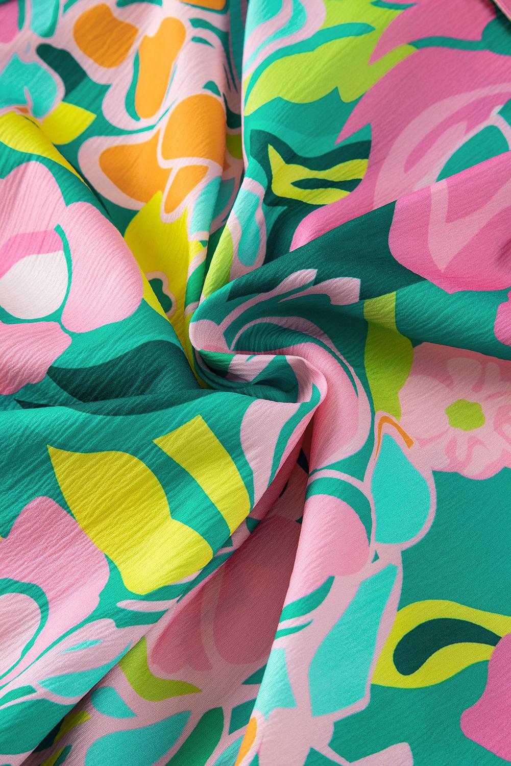 Mntaor Womens Boho Green Floral Puff Sleeve Collar Buttoned Babydoll Dress Loose Fit Mini Sundress Casual Style - Comfort