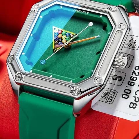 TIMEARTX Billiard Ball Analog Quartz Watch Analog Wristwatches Watches For Men Casual Sports Wristwatch Green Dial Billiards Themed Dial Rubber Strap Fashion Accessory Unique Design Daily Wear Timepiece