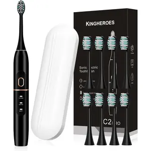 Electric Toothbrush Set, Comes with 8 Brush Heads & Travel Case,4 Modes with 2 Minutes Built in Smart Timer, One Charge for 60 Days, 42000 VPM Motor (Black) SBXDZ