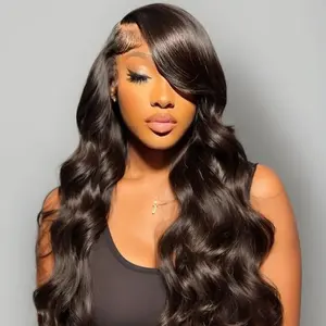 Hot Star Body Wave 13x6 HD Transparent Lace Front Natural Black Hot Red P4/27 Highlight Colored Wig Pre Plucked 99J Burgundy and 613 Blonde Lace Frontal Human Hair Wigs For Women